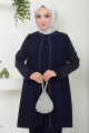 Kolları Taşlı Büyük Beden Takım İkili Anne Takımı Lacivert HM2504 Kolları Taşlı Büyük Beden Takım İkili Anne Takımı Lacivert HM2504