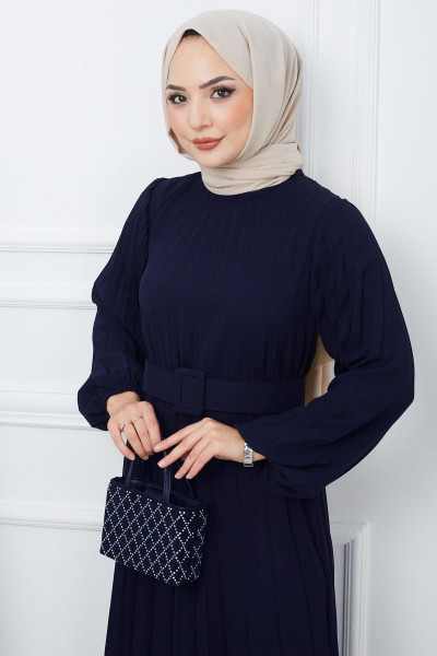 Kemerli Piliseli Aerobin Elbise Lacivert HM2339 Kemerli Piliseli Aerobin Elbise Lacivert HM2339