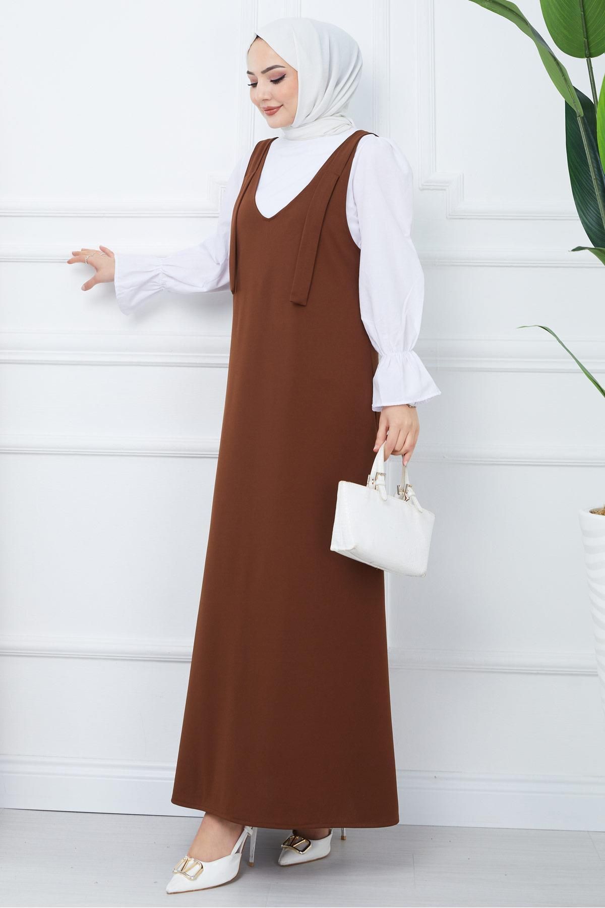 Nehir Örme Jile Elbise Kahverengi HM2389 Nehir Örme Jile Elbise Kahverengi HM2389