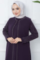 Kolları Taşlı Büyük Beden Anne Elbisesi Mor HM2349 Kolları Taşlı Büyük Beden Anne Elbisesi Mor HM2349