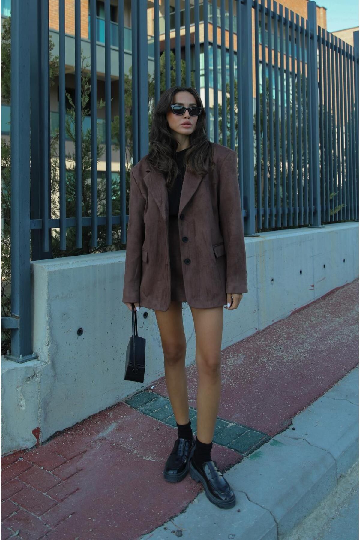 Kahve Süet Blazer Ceket Kahve Süet Blazer Ceket