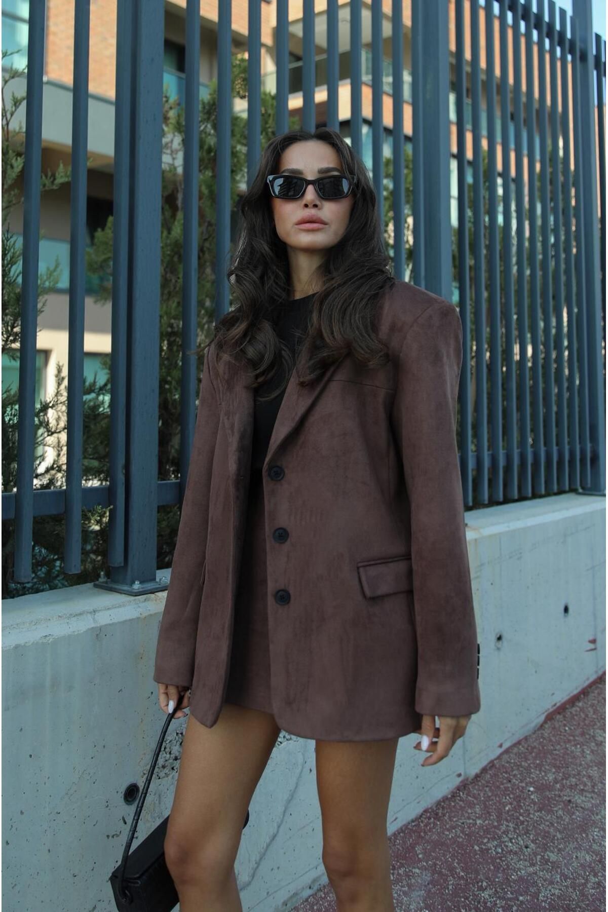 Kahve Süet Blazer Ceket Kahve Süet Blazer Ceket
