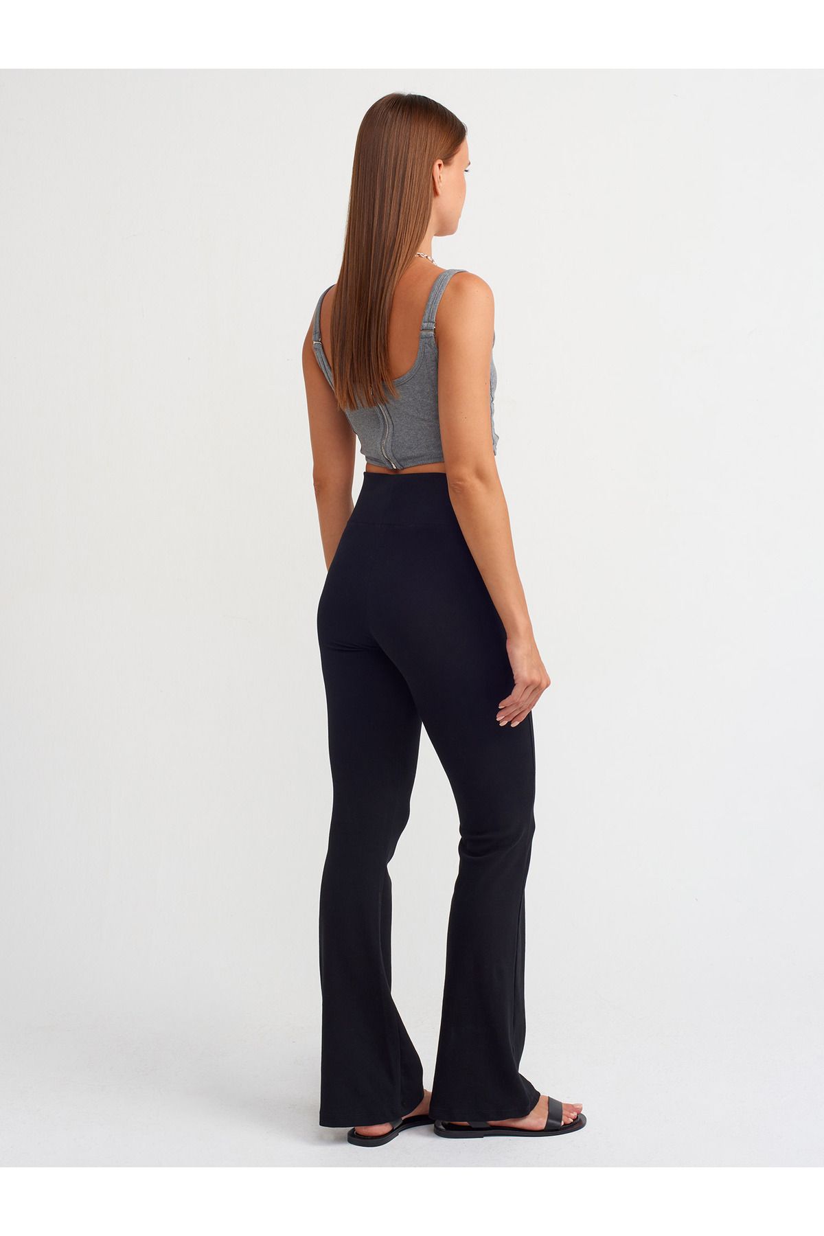 71054 Beli Fitilli İspanyol Paça Pantalon-Siyah