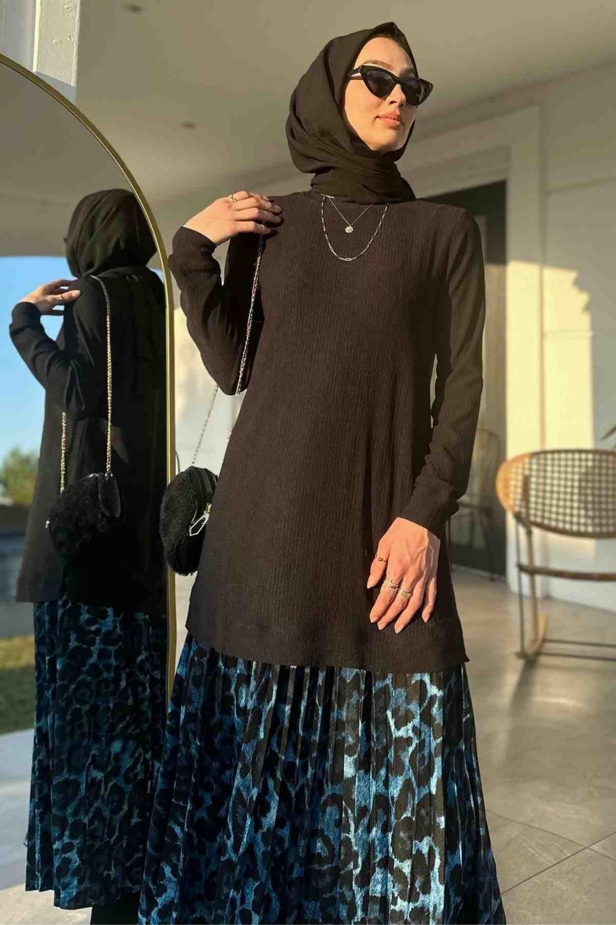 Mavi Leopar Plise Takım Mavi Leopar Plise Takım