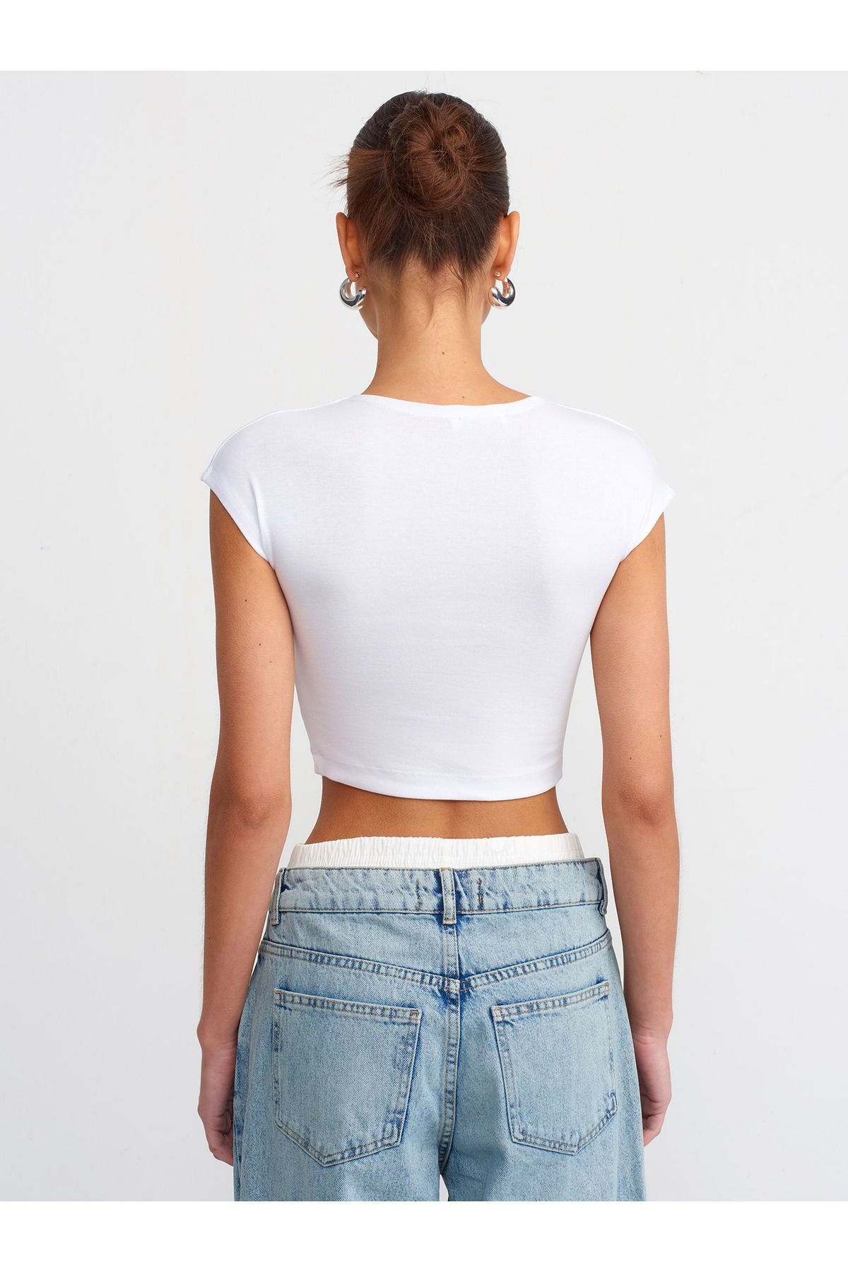 30528 Pamuk ve Modal  Karışımlı Crop Top-Beyaz