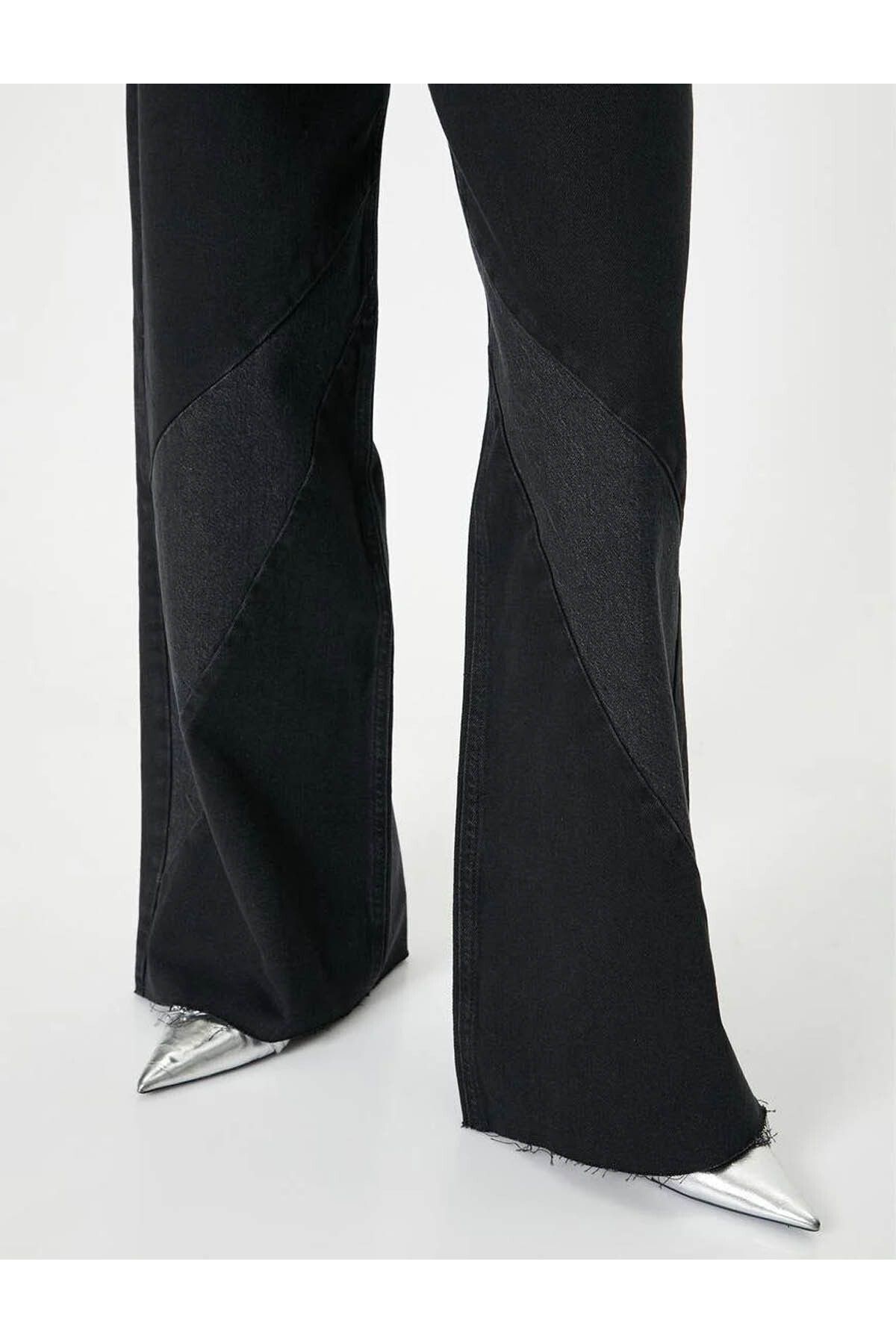 Yüksek Bel Geniş Paça Çift Kumaş Detaylı Kot Pantolon - Wide Leg Jeans Yüksek Bel Geniş Paça Çift Kumaş Detaylı Kot Pantolon - Wide Leg Jeans