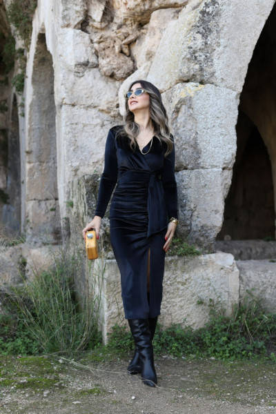 Siyah Kadife Ön Detay Elbise Siyah Kadife Ön Detay Elbise