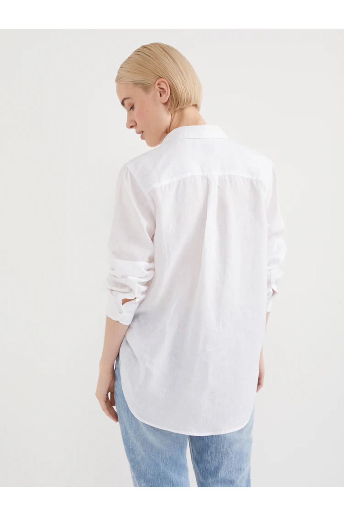Snowform Kadın Beyaz %100 Pamuklu Keten Yazlık Oversize Gömlek
