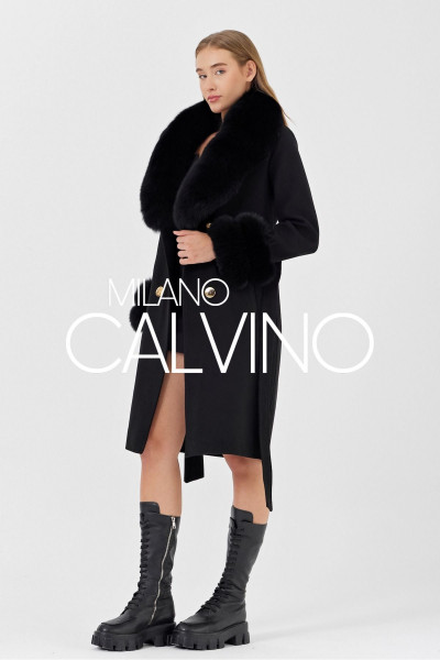 Kürklü Kaşmir Palto Siyah Cash-doble Kürklü Kaşmir Palto Siyah Cash-doble