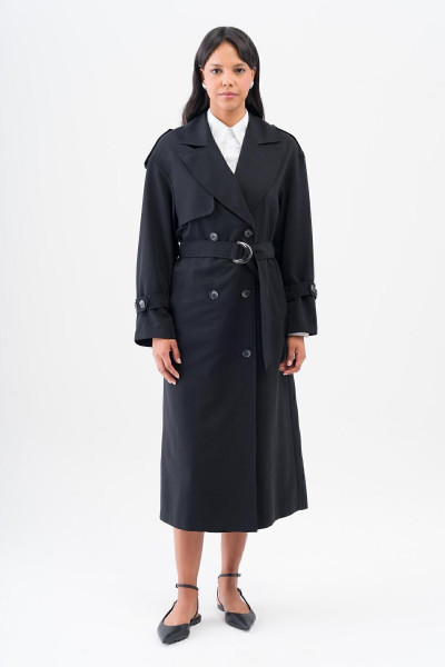 Rahat Kalıp Kruvaze Su İtici Özellikli Astarsız Trençkot SİYAH 6542 Rahat Kalıp Kruvaze Su İtici Özellikli Astarsız Trençkot SİYAH 6542