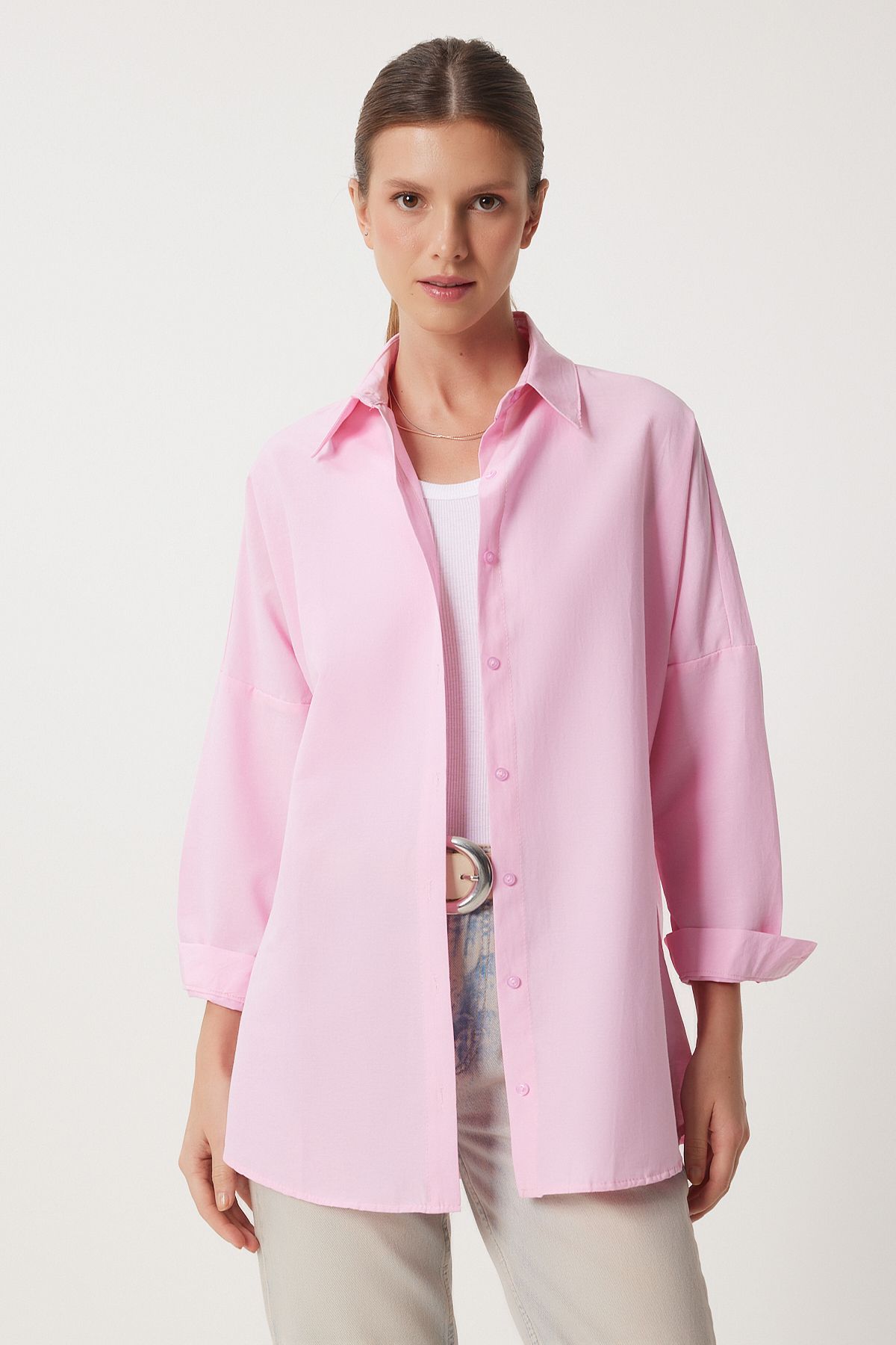 Oversize Basic Gömlek Pembe Ldd0003 Oversize Basic Gömlek Pembe Ldd0003