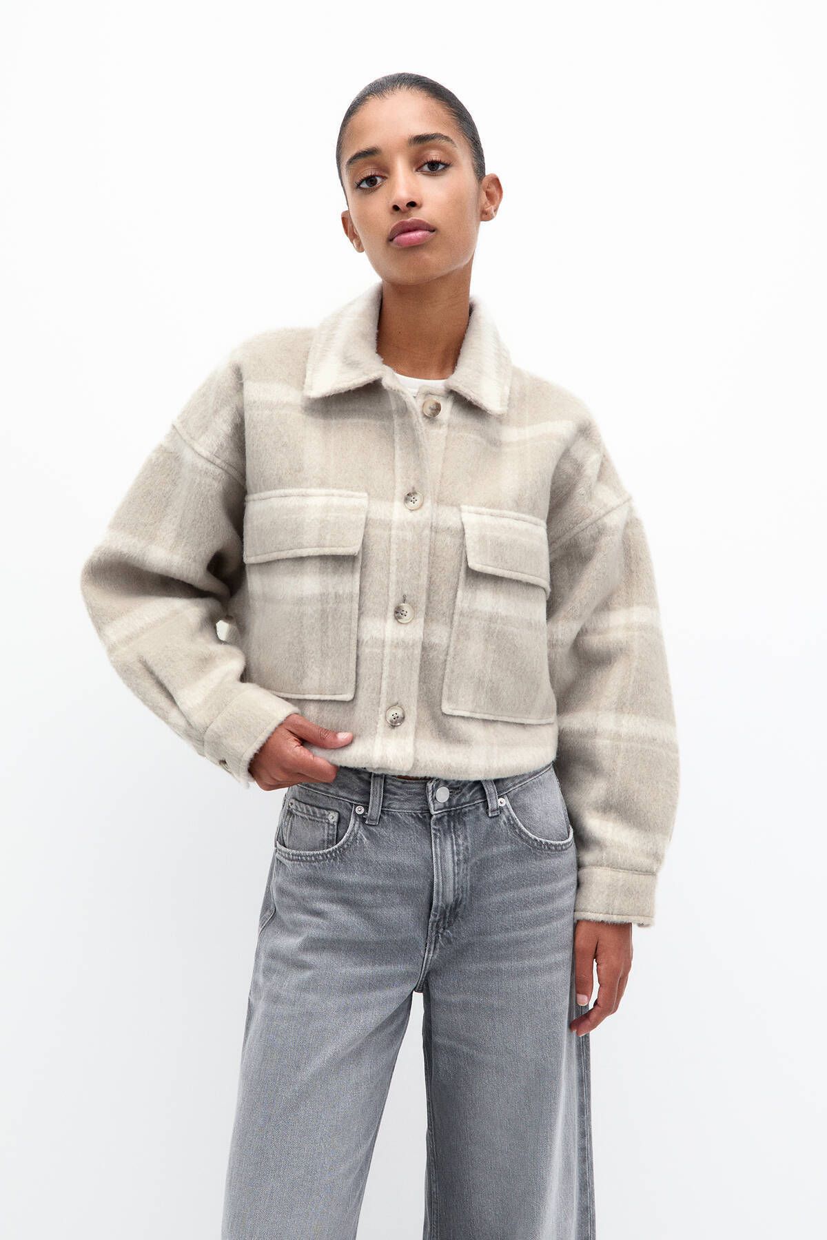 Kareli crop fit ince ceket Kareli crop fit ince ceket