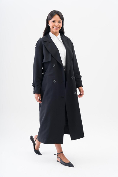 Rahat Kalıp Kruvaze Su İtici Özellikli Astarsız Trençkot SİYAH 6542 Rahat Kalıp Kruvaze Su İtici Özellikli Astarsız Trençkot SİYAH 6542