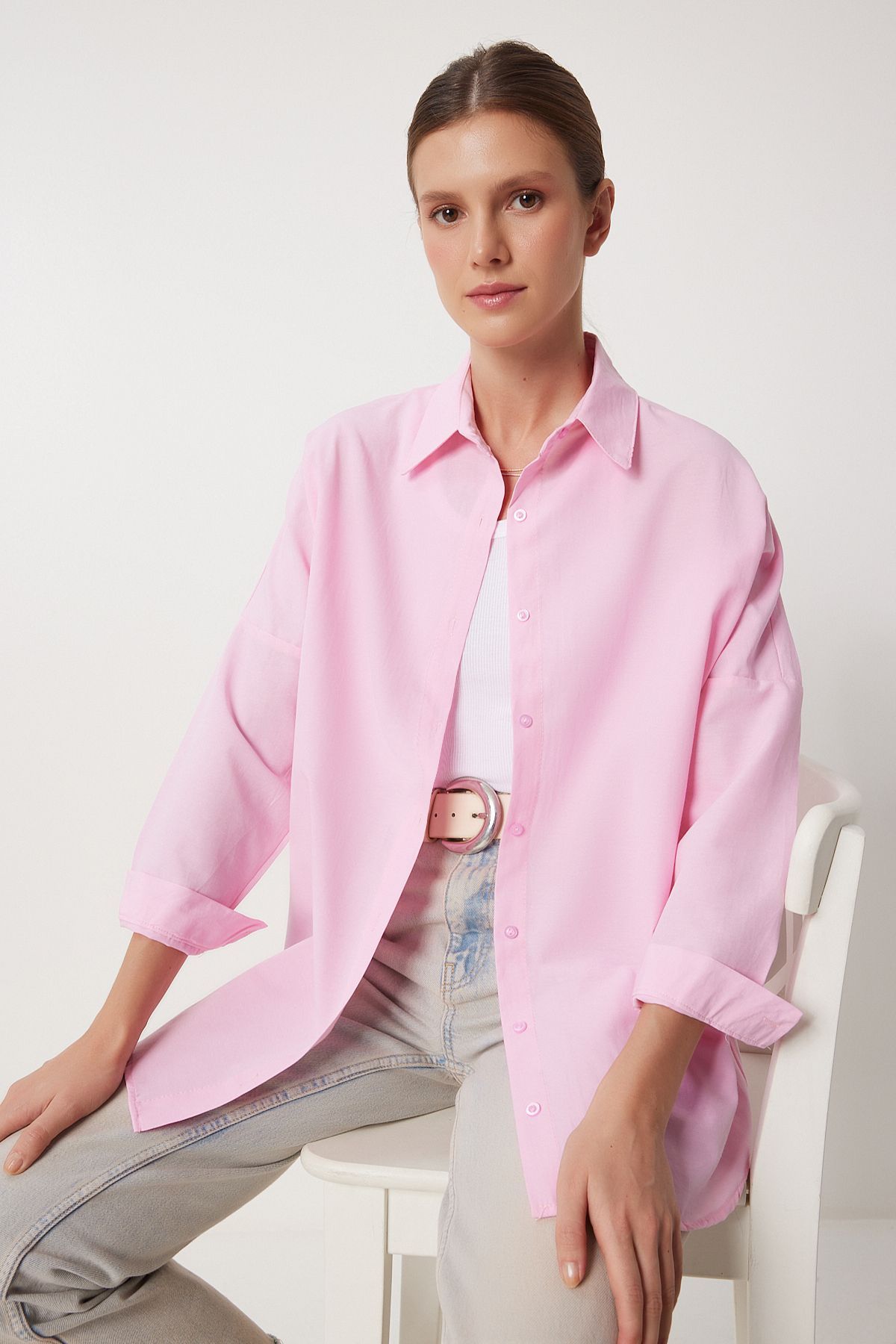 Oversize Basic Gömlek Pembe Ldd0003 Oversize Basic Gömlek Pembe Ldd0003