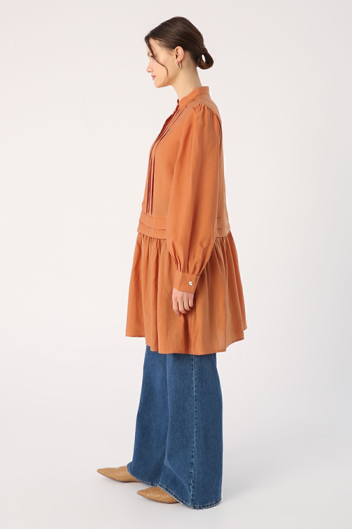 Tarçın Pile Detaylı Gömlek Tunik Tarçın Pile Detaylı Gömlek Tunik