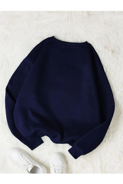 Pamuklu Unisex Oversize Basic Düz Bisiklet Yaka Lacivert Sweatshirt Pamuklu Unisex Oversize Basic Düz Bisiklet Yaka Lacivert Sweatshirt