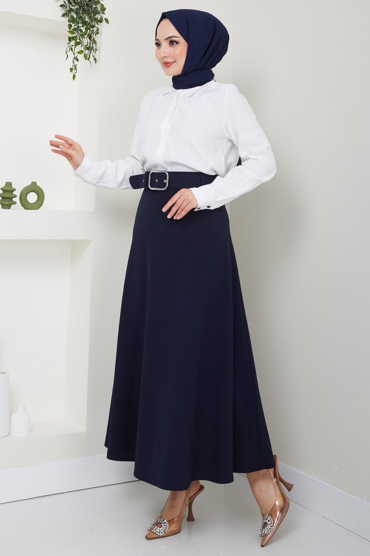 Kemerli Mevlana Etek Lacivert HM2370 Kemerli Mevlana Etek Lacivert HM2370
