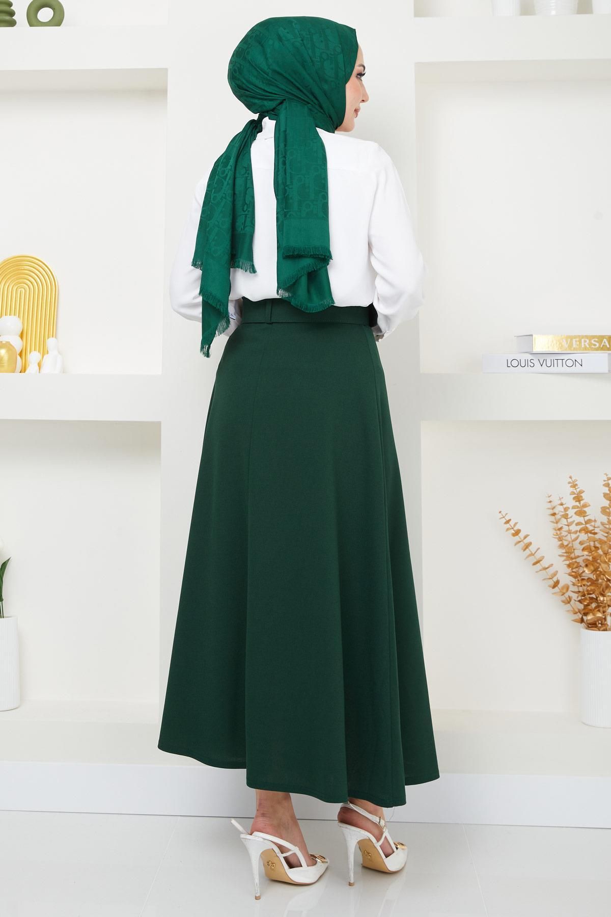 Kemerli Mevlana Etek Zümrüt HM2370 Kemerli Mevlana Etek Zümrüt HM2370