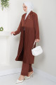 Piliseli Ceketli İkili Takım Kahverengi HM2396 Piliseli Ceketli İkili Takım Kahverengi HM2396