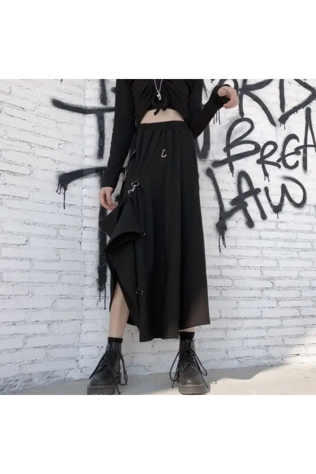 Siyah Chinese Street Wear Salaş Uzun Etek Siyah Chinese Street Wear Salaş Uzun Etek