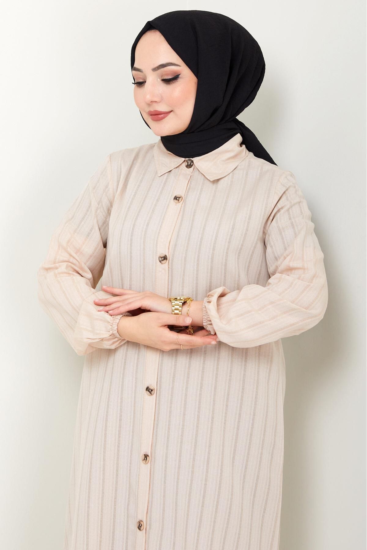 Yazlık Uzun Pamuklu Tunik Krem HM2109 Yazlık Uzun Pamuklu Tunik Krem HM2109