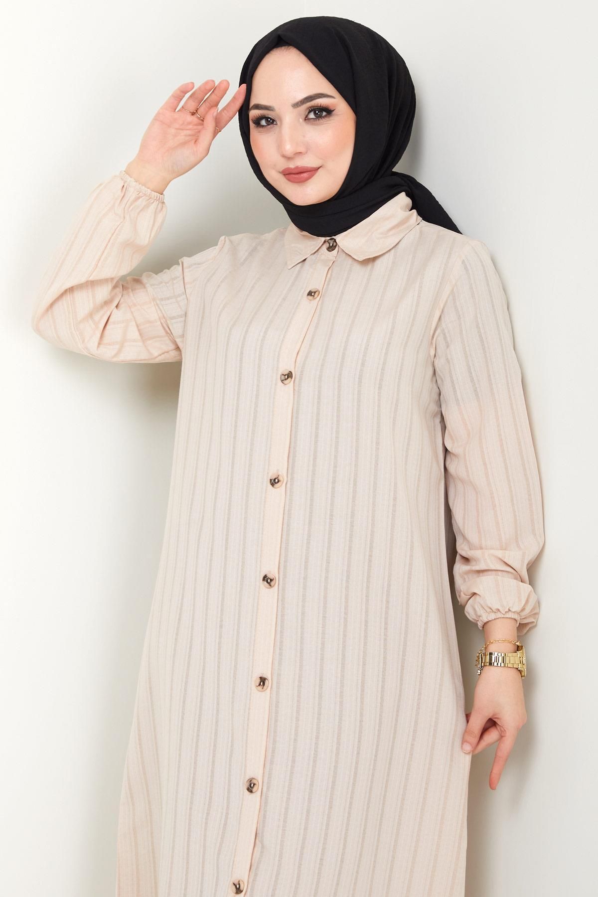 Yazlık Uzun Pamuklu Tunik Krem HM2109 Yazlık Uzun Pamuklu Tunik Krem HM2109