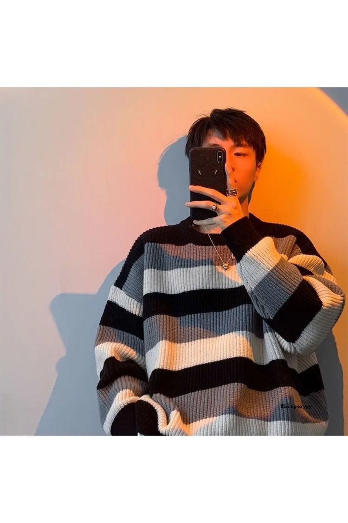 Renkli Şeritli Bisiklet Yaka Oversize Kazak Renkli Şeritli Bisiklet Yaka Oversize Kazak