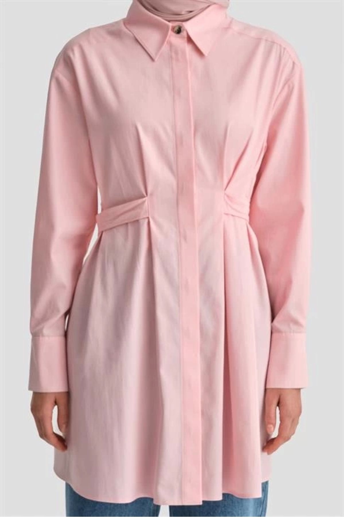 Fiyonklu Naturel Kumaşlı Tunik 24k4300 Pembe