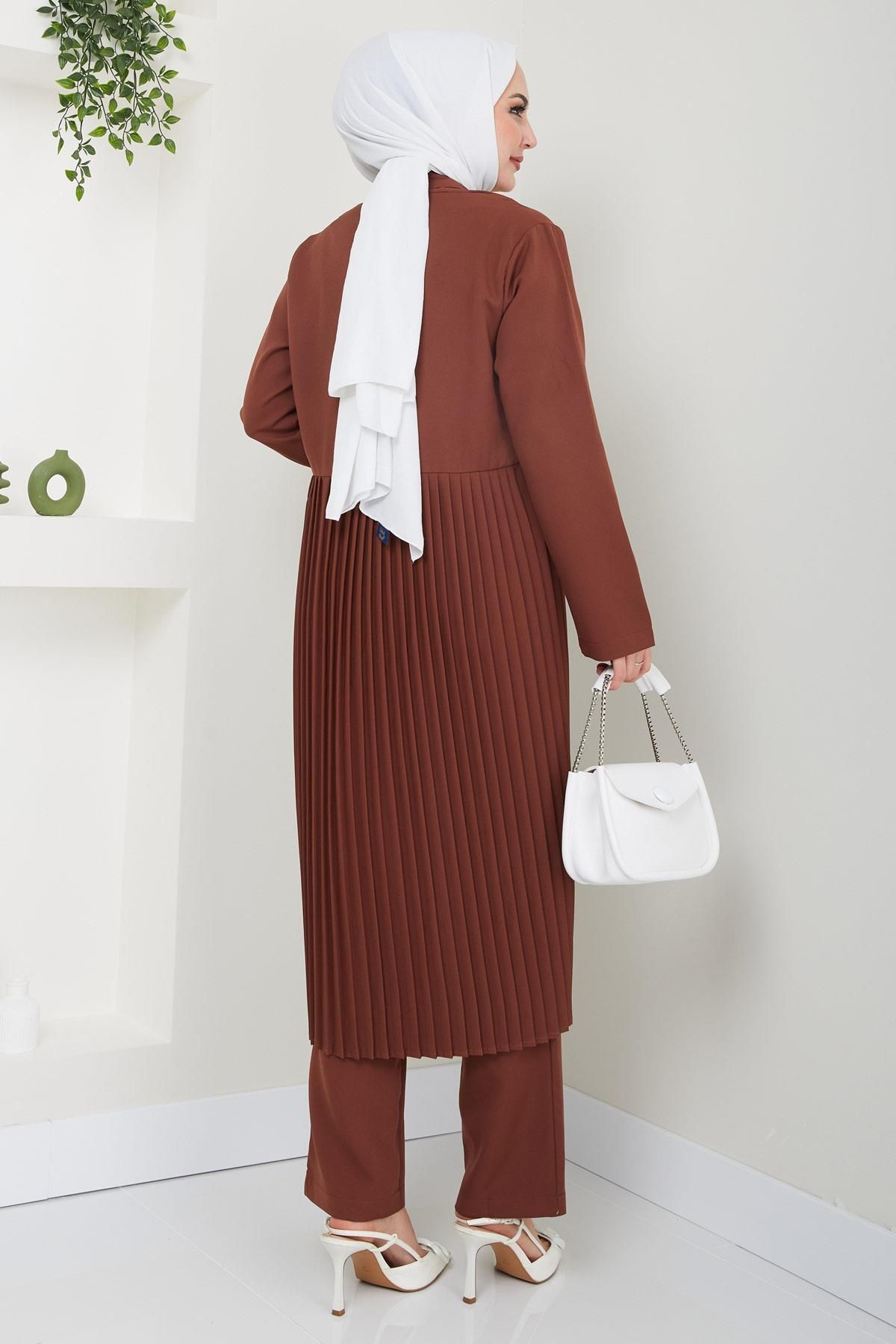 Piliseli Ceketli İkili Takım Kahverengi HM2396 Piliseli Ceketli İkili Takım Kahverengi HM2396