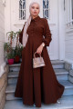 Kuşaklı Mevlana Elbise Kahverengi HM2105 Kuşaklı Mevlana Elbise Kahverengi HM2105