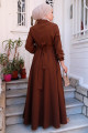 Kuşaklı Mevlana Elbise Kahverengi HM2105 Kuşaklı Mevlana Elbise Kahverengi HM2105