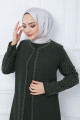 Kolları Taşlı Büyük Beden Anne Elbisesi Haki HM2349 Kolları Taşlı Büyük Beden Anne Elbisesi Haki HM2349