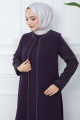 Kolları Taşlı Büyük Beden Anne Elbisesi Mor HM2349 Kolları Taşlı Büyük Beden Anne Elbisesi Mor HM2349