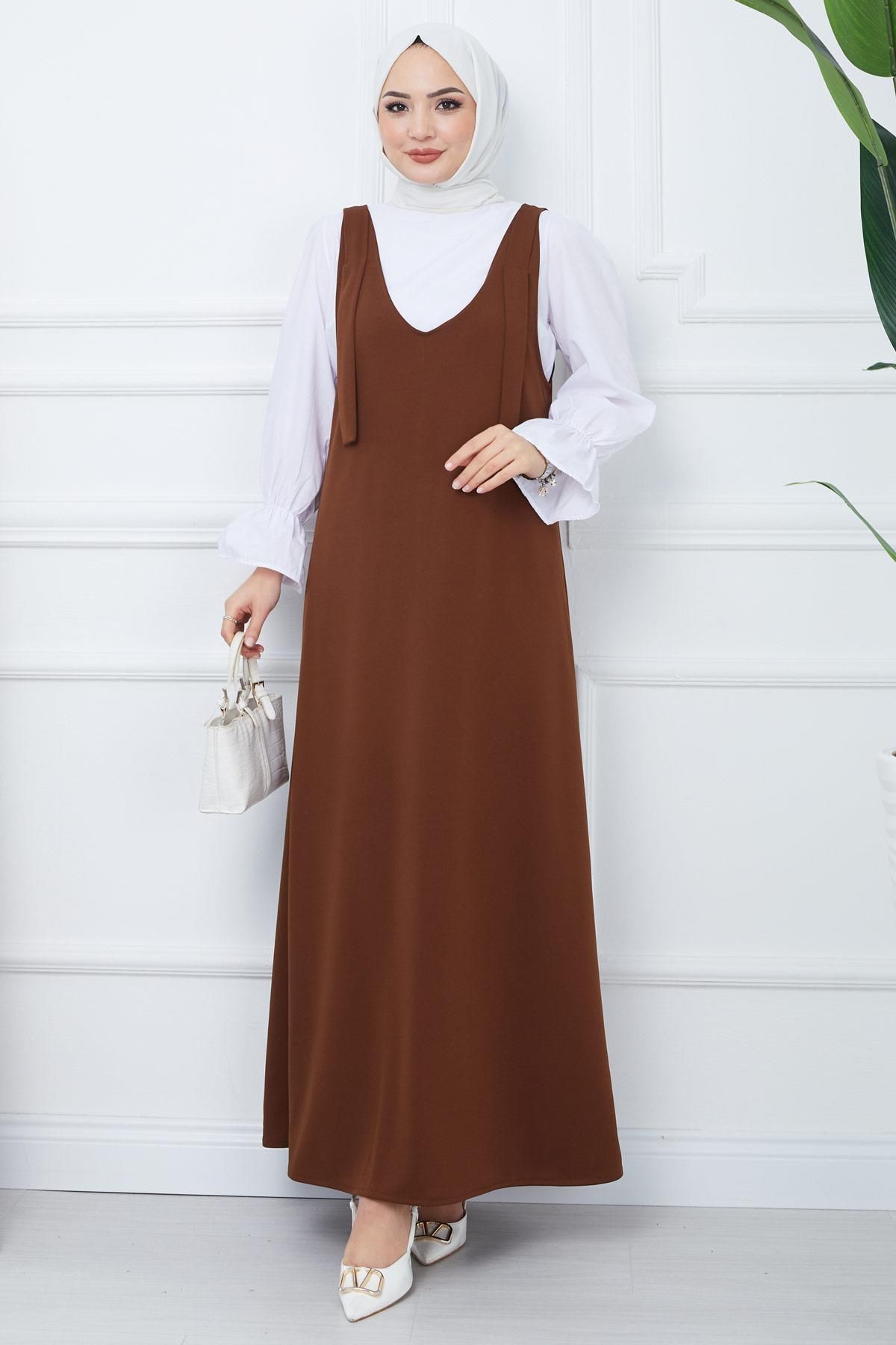 Nehir Örme Jile Elbise Kahverengi HM2389 Nehir Örme Jile Elbise Kahverengi HM2389