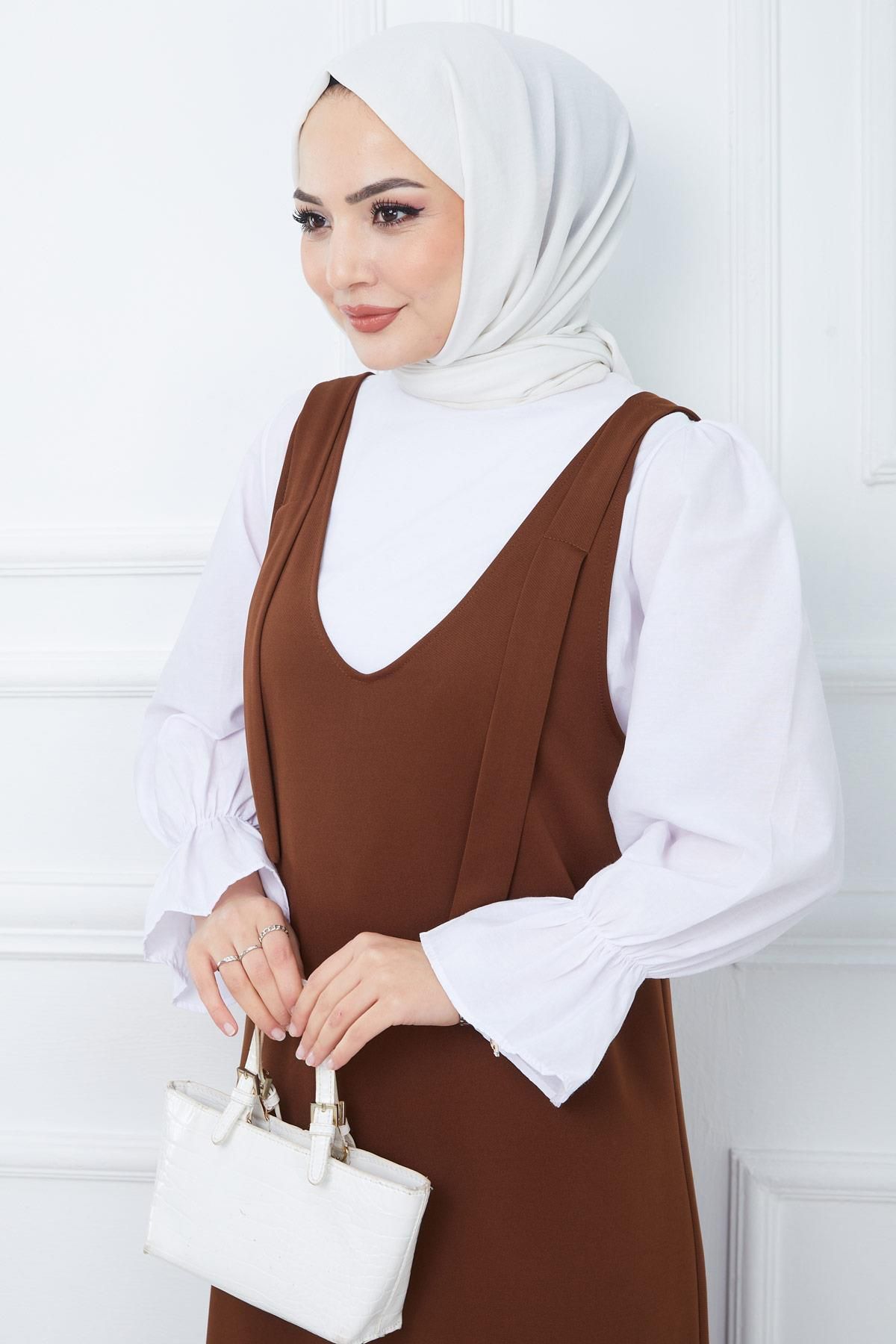 Nehir Örme Jile Elbise Kahverengi HM2389 Nehir Örme Jile Elbise Kahverengi HM2389