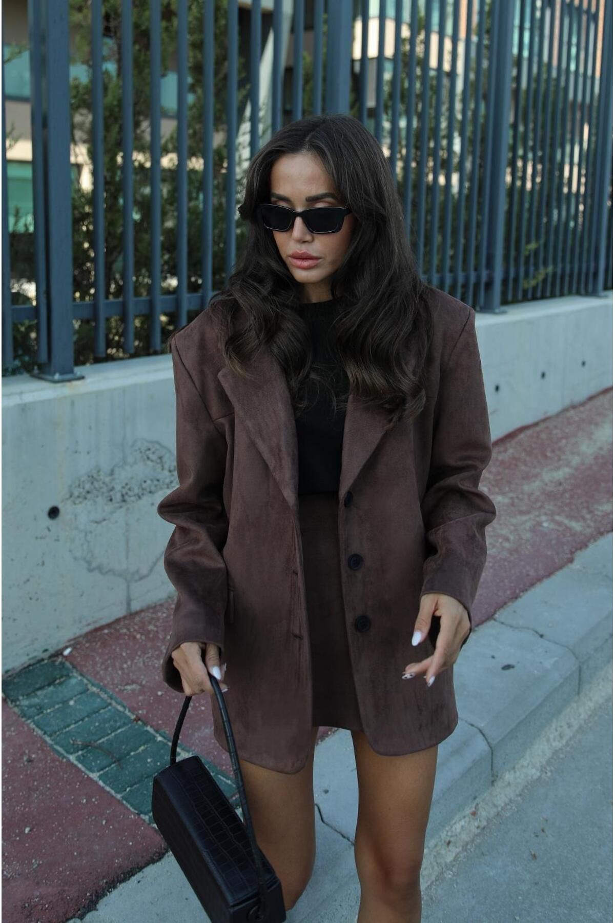 Kahve Süet Blazer Ceket Kahve Süet Blazer Ceket