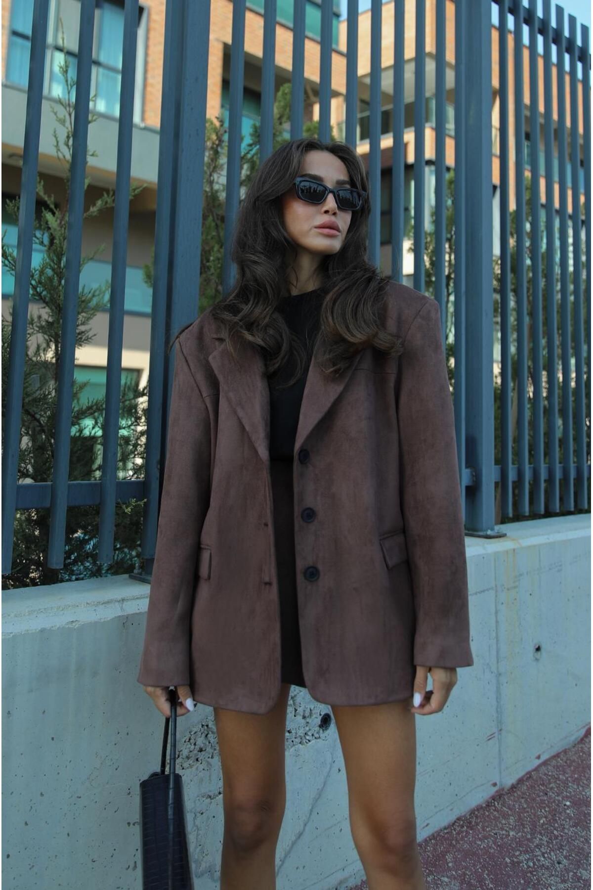Kahve Süet Blazer Ceket Kahve Süet Blazer Ceket