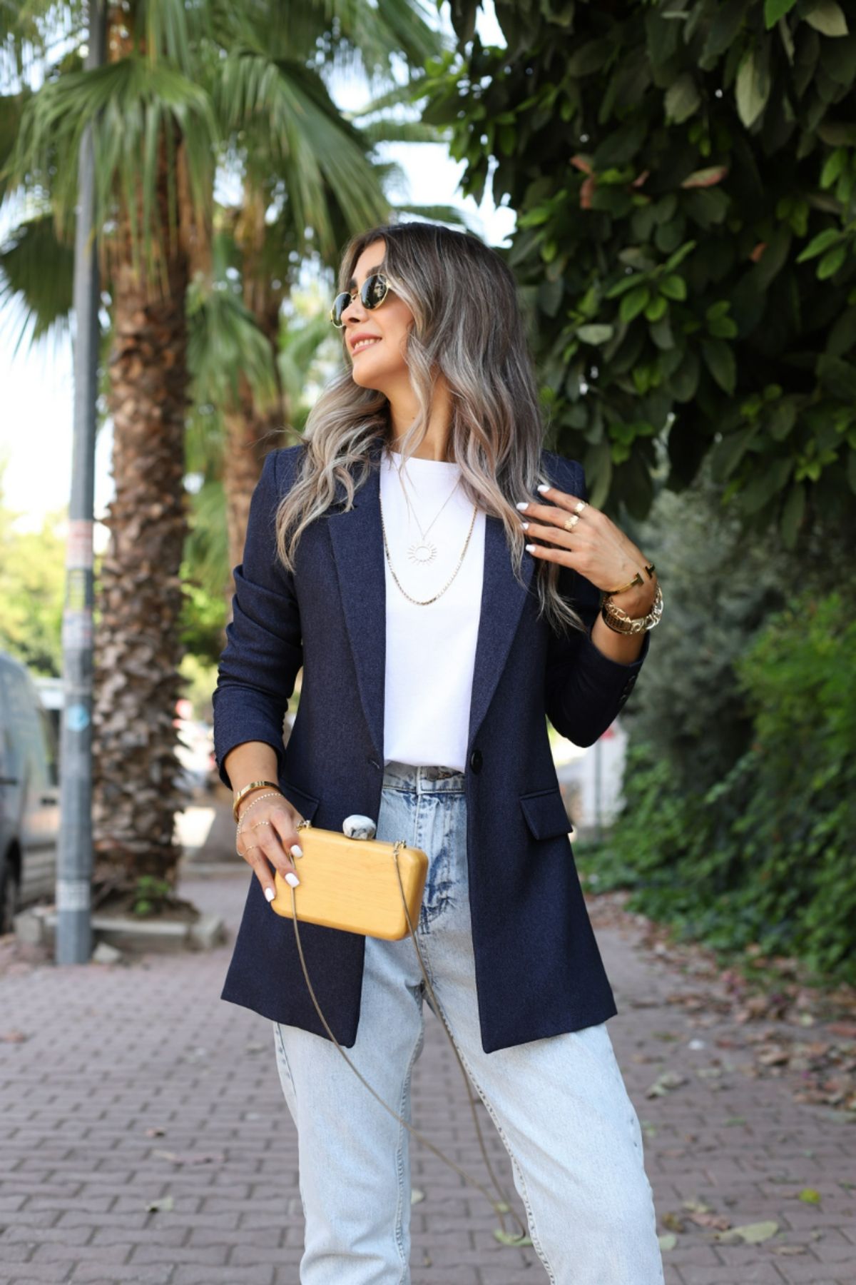 Lacivert Yün Efekt Blazer Lacivert Yün Efekt Blazer