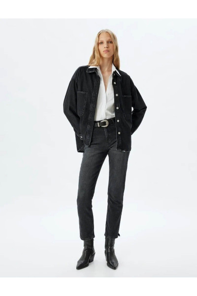 Yüksek Bel Kot Pantolon Slim Fit Düz Paça Düğmeli Pamuklu - Slim Straight Fit Jean Yüksek Bel Kot Pantolon Slim Fit Düz Paça Düğmeli Pamuklu - Slim Straight Fit Jean