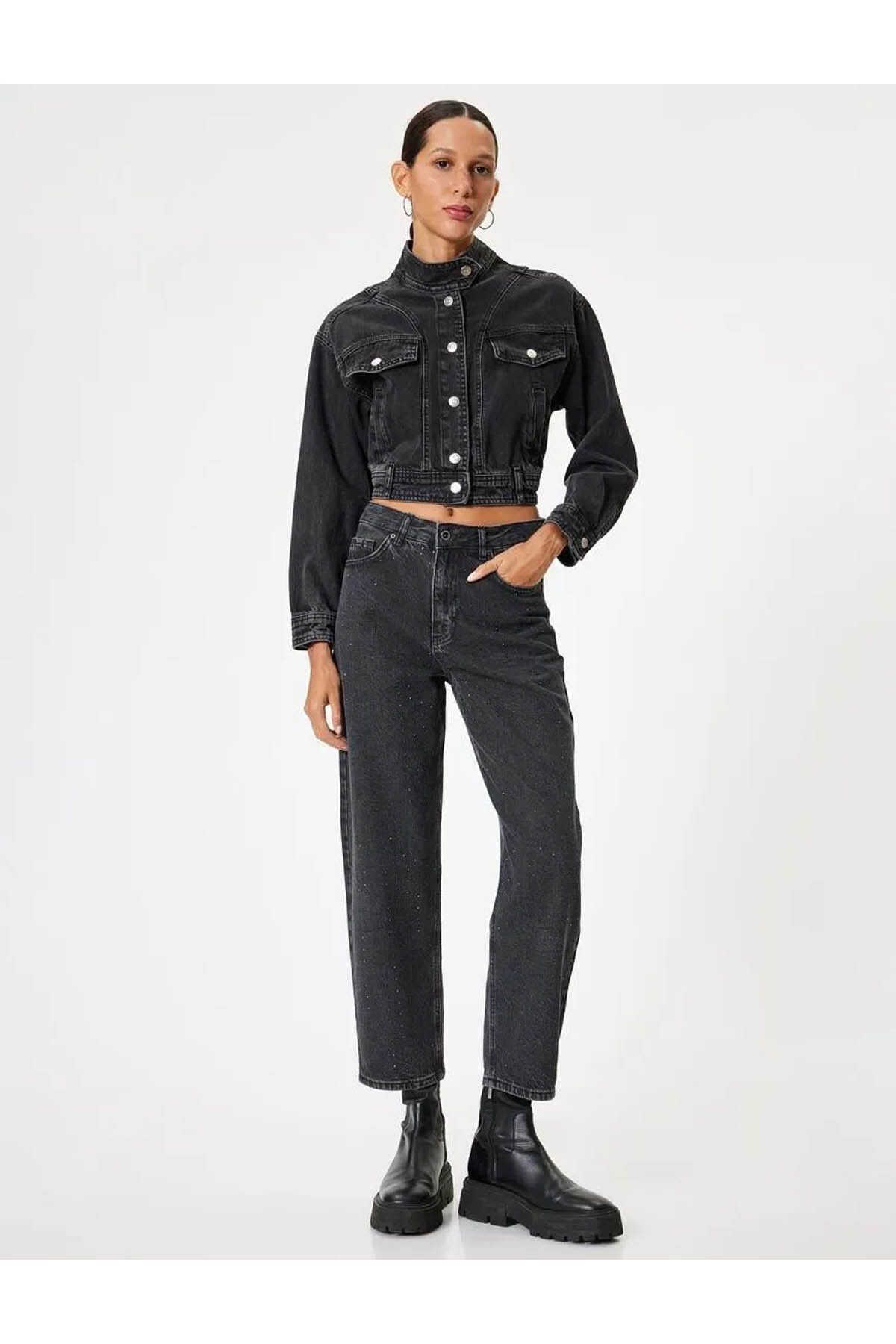 Taşlı Kot Pantolon Düz Paça Standart Bel Cepli - Eve Straight Jeans Taşlı Kot Pantolon Düz Paça Standart Bel Cepli - Eve Straight Jeans