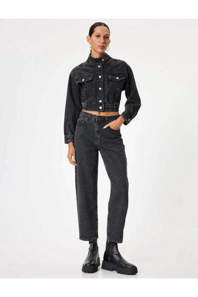 Taşlı Kot Pantolon Düz Paça Standart Bel Cepli - Eve Straight Jeans Taşlı Kot Pantolon Düz Paça Standart Bel Cepli - Eve Straight Jeans