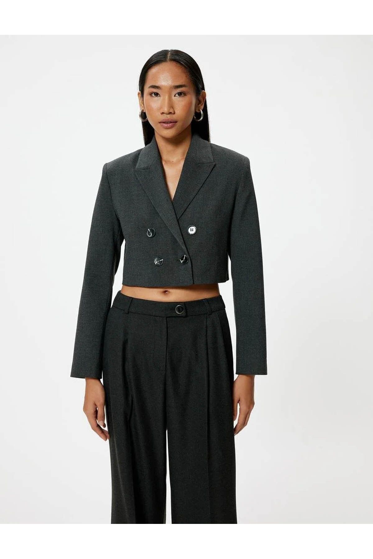 Kruvaze Oversize Crop Blazer Ceket Kruvaze Oversize Crop Blazer Ceket