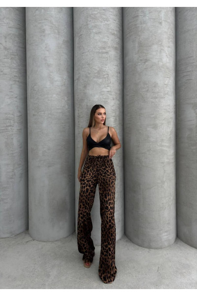 Leopar Desenli Saten Kadın Pantolon Leopar Desenli Saten Kadın Pantolon