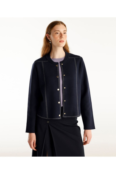 Kontrast Detaylı Triko Ceket