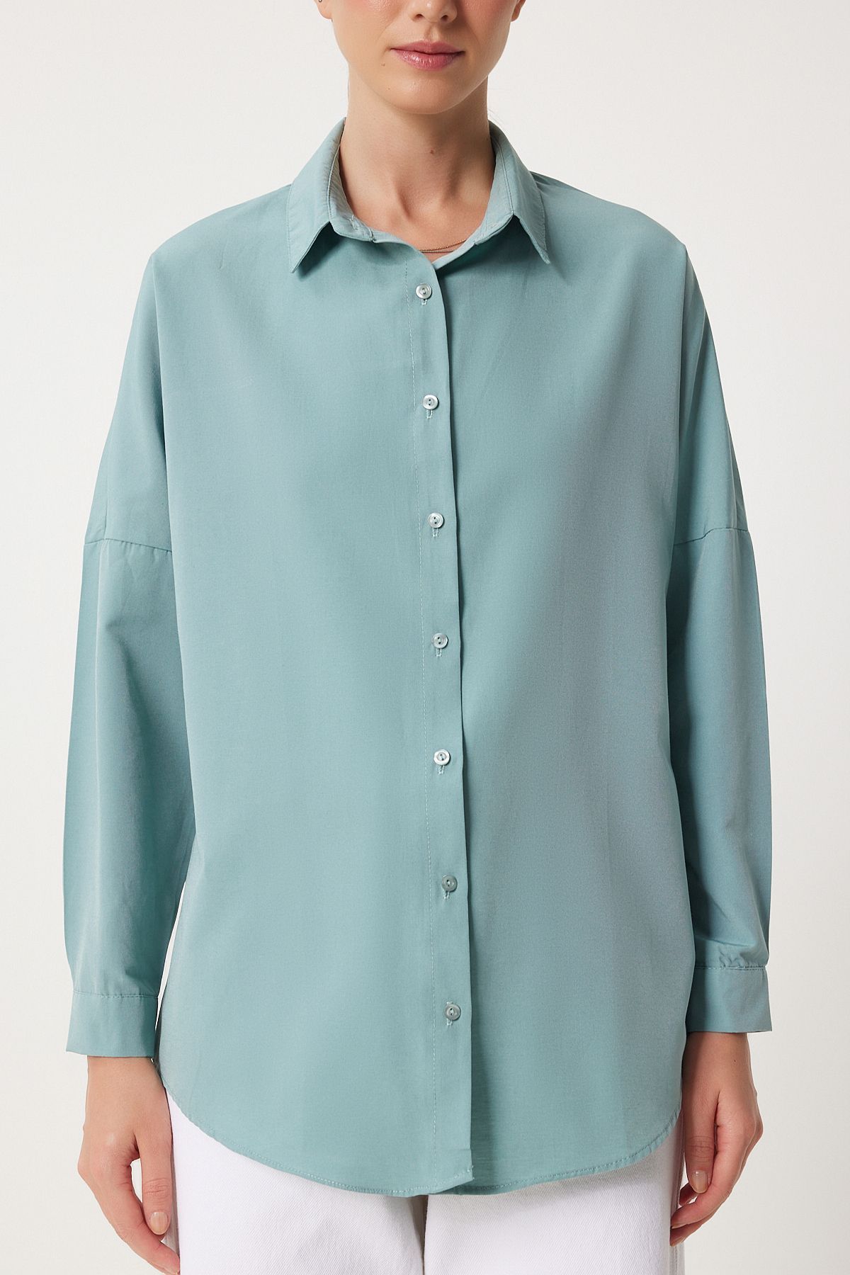Oversize Basic Gömlek Su Yeşili Ldd0003