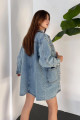 Mavi Düğmeli Çift Cep Oversize Denim Gömlek Ceket BCDF-245415 Mavi Düğmeli Çift Cep Oversize Denim Gömlek Ceket BCDF-245415