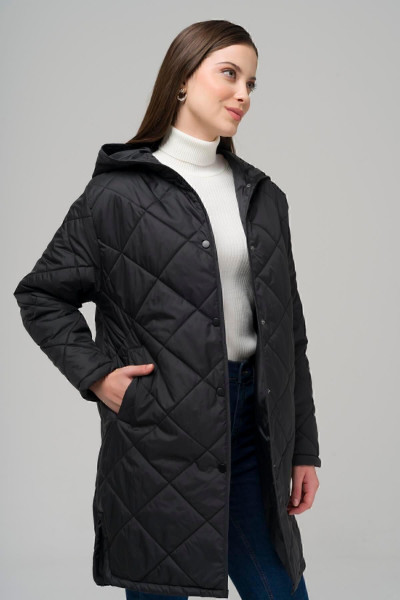 Kapüşonlu Yandan Yırtmaçlı Kapitone Mont SİYAH 6495 Kapüşonlu Yandan Yırtmaçlı Kapitone Mont SİYAH 6495