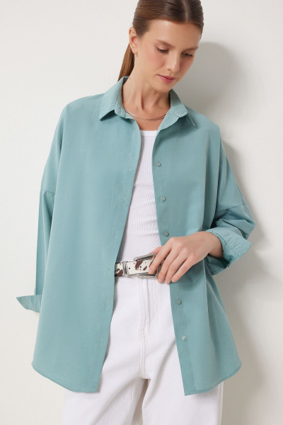Oversize Basic Gömlek Su Yeşili Ldd0003