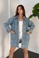 Mavi Düğmeli Çift Cep Oversize Denim Gömlek Ceket BCDF-245415 Mavi Düğmeli Çift Cep Oversize Denim Gömlek Ceket BCDF-245415