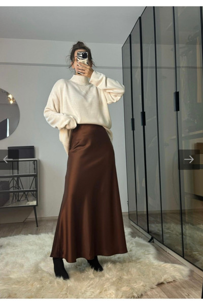 Maxi Boy Büyük Beden Pamuk Saten Etek, Acı Kahve Saten Etek Maxi Boy Büyük Beden Pamuk Saten Etek, Acı Kahve Saten Etek